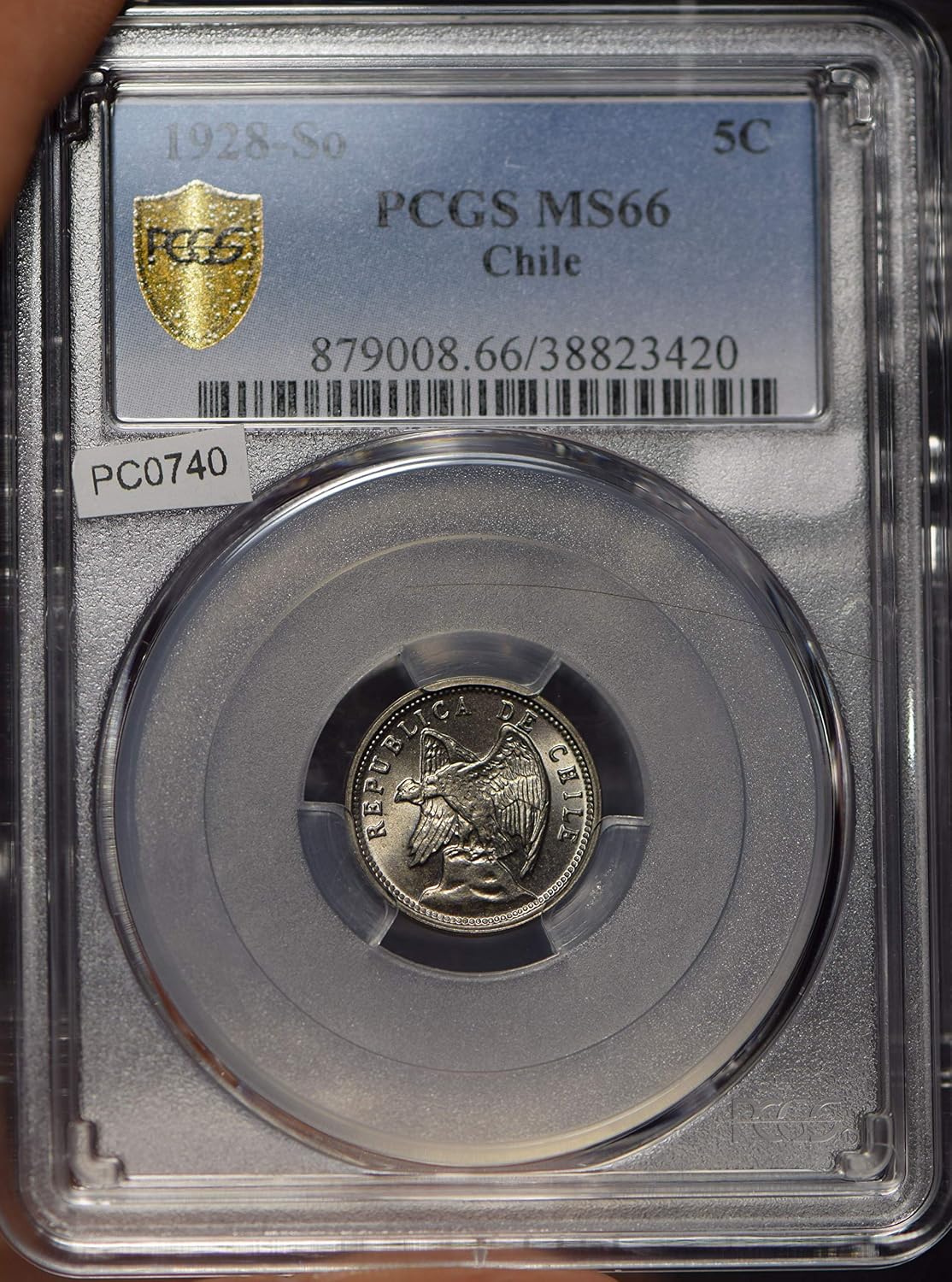 Collectible Coin Chile 1928 5 Centavos Andean Condor animal PCGS MS66 rare this grade PC0740
