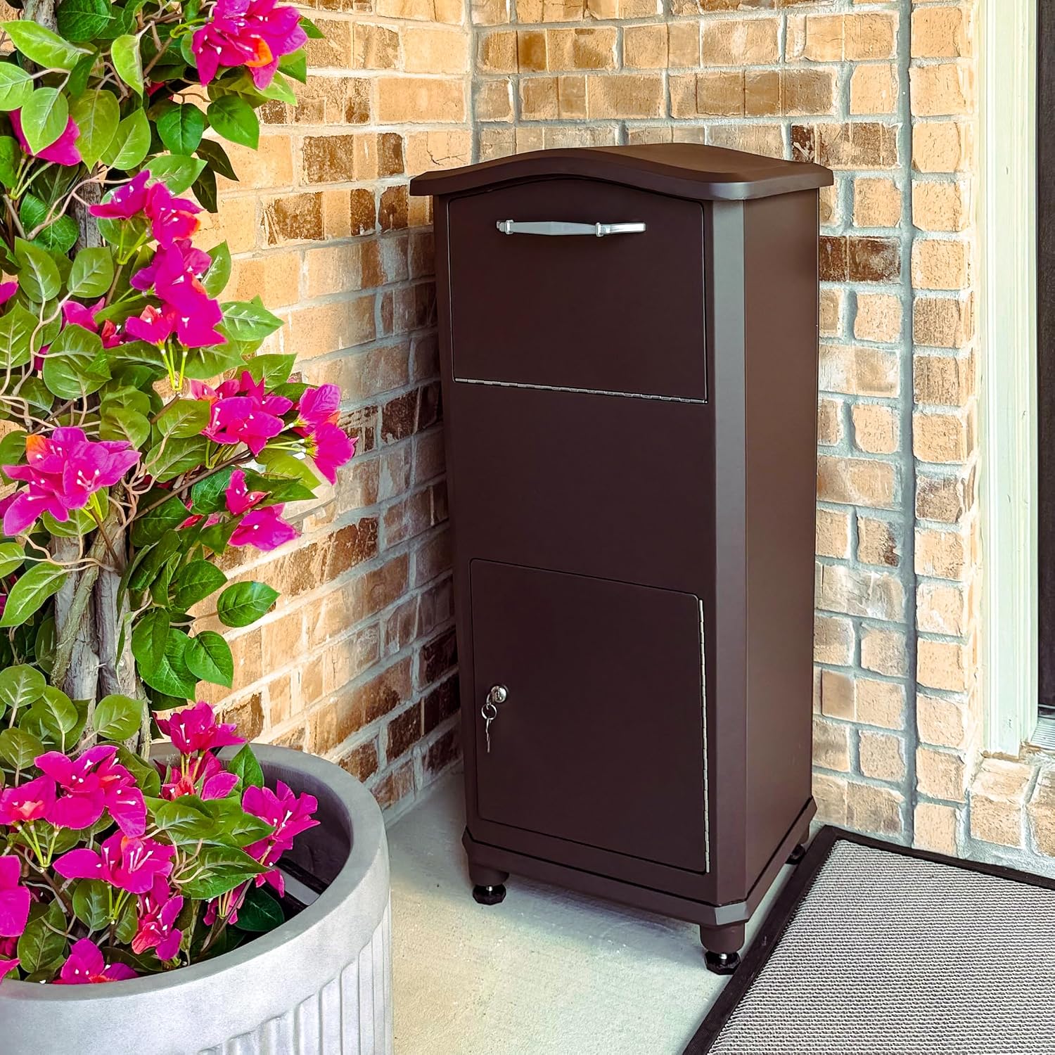 Architectural Mailboxes Elephantrunk® Package Delivery Box for Outside, Extra Large Lockable with Hopper Door, Heavy Duty Aluminum, Anti-Theft Baffle Porch Pirate Protection, Rubbed Bronze
