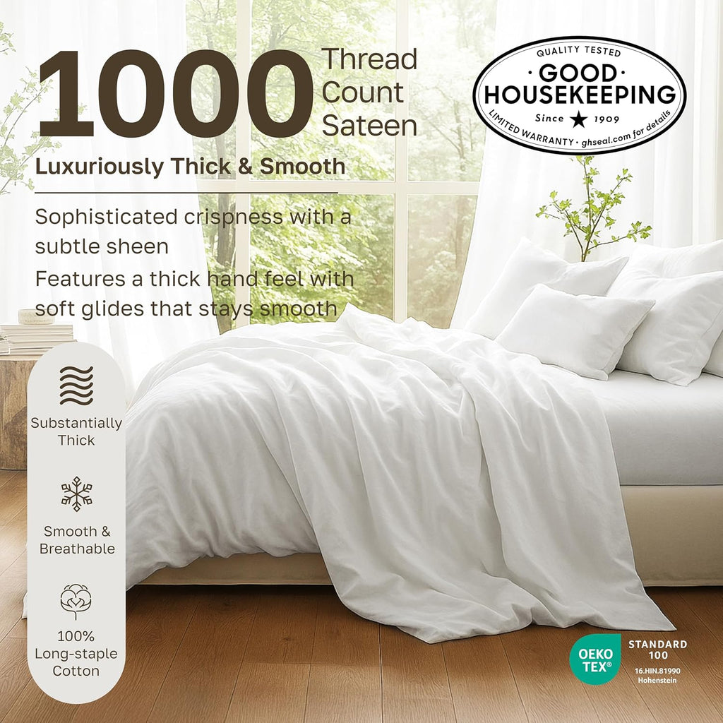 California Design Den Thick and Natural 100% Cotton Sheets Queen Size Set - 1000 Thread Count Sateen, Deep Pocket Queen Sheets, Durable Bedding Set - Beige (Sand Tone)