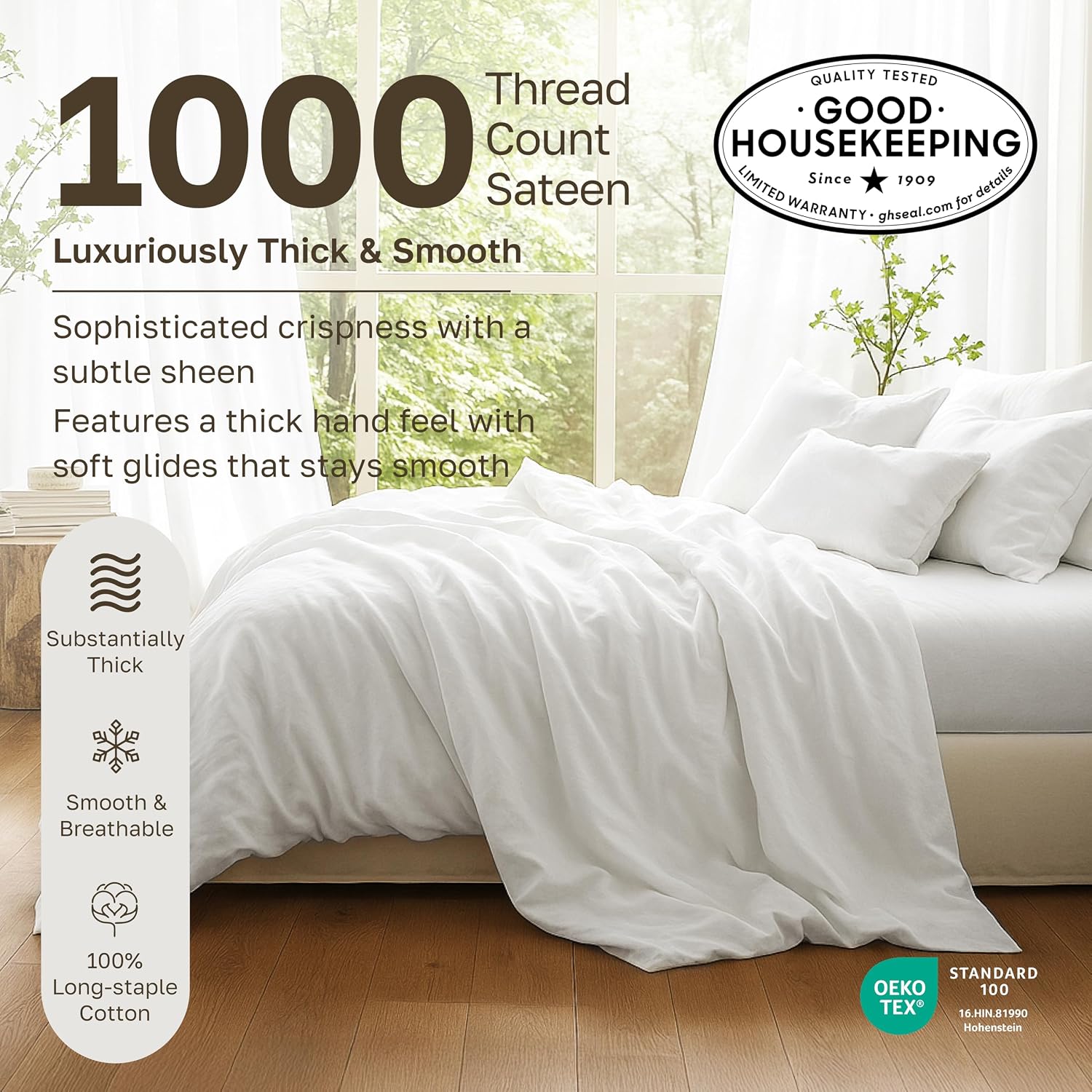 California Design Den Thick and Natural 100% Cotton Sheets Queen Size Set - 1000 Thread Count Sateen, Deep Pocket Queen Sheets, Durable Bedding Set - Beige (Sand Tone)