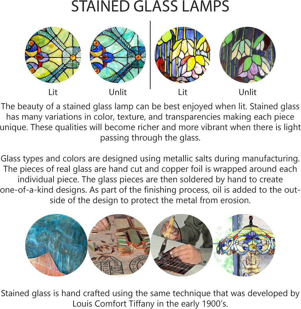 RIVER OF GOODS Rustic Stained Glass Table Lamp - 17.25' H - Vintage Table Lamp for Bedroom - Bedside Night Light Hurricane Lamp - Desk Lamps for Home Office - Tiffany Style
