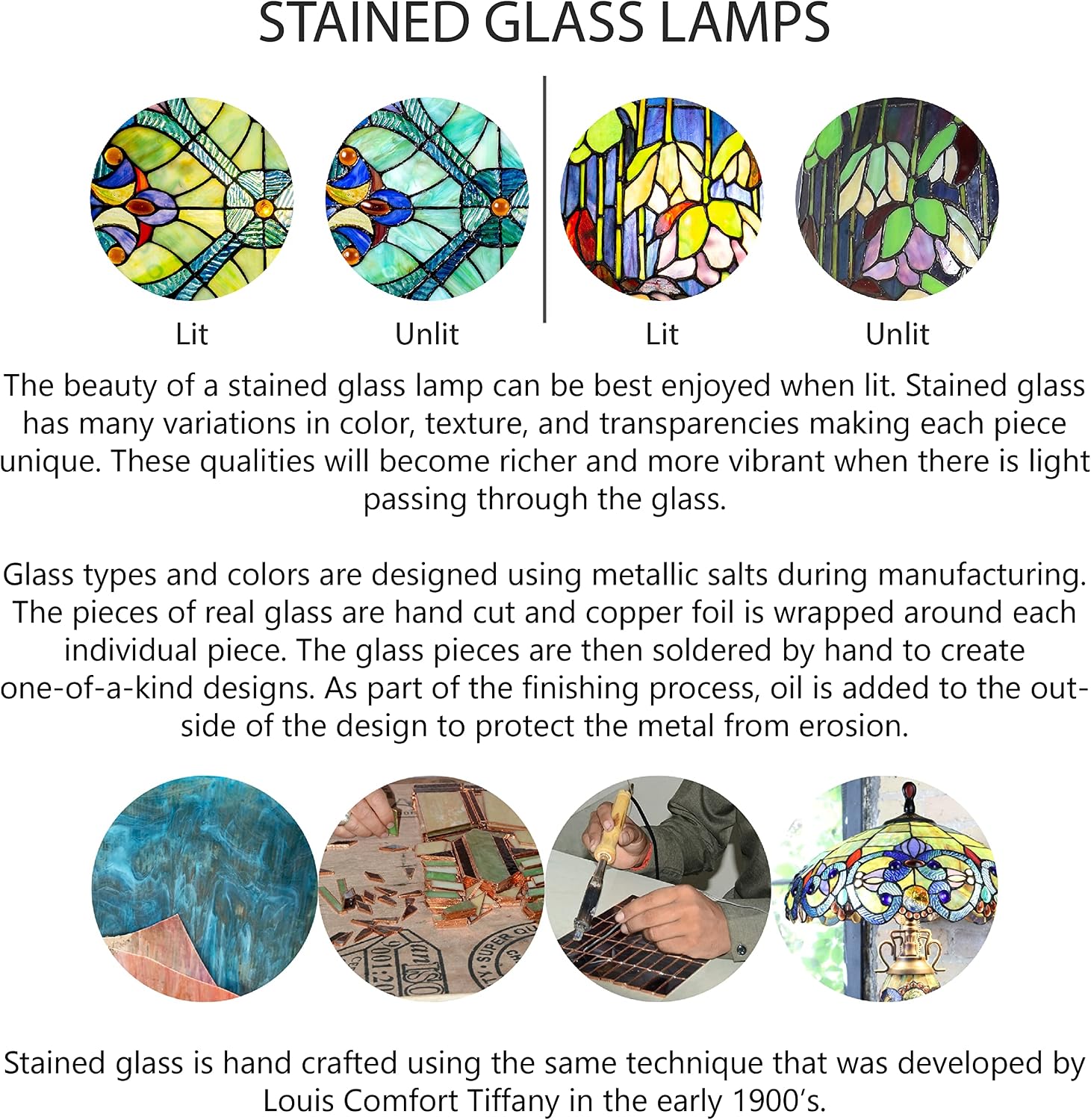 RIVER OF GOODS Rustic Stained Glass Table Lamp - 17.25' H - Vintage Table Lamp for Bedroom - Bedside Night Light Hurricane Lamp - Desk Lamps for Home Office - Tiffany Style