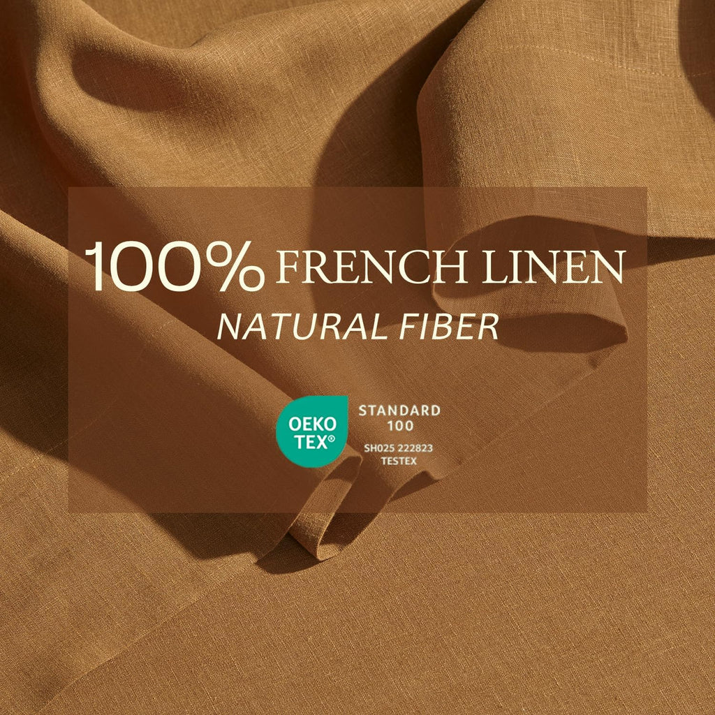 DAPU Pure Linen Sheets Set, 100% French Linen from Normandy, Breathable and Durable for Hot Sleepers, 4 Pcs Set - 1 Flat Sheet, 1 Fitted Sheet, 2 Pillowcase (Earthy Linen, Queen)