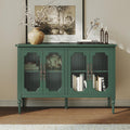 Vintage Buffet Sideboard with 4 Glass Doors, 48' Mid Century Style Storage Cabinet with Shelves, Deractive Crezada, Green Accent Cabinet for Living Room, Kitchen