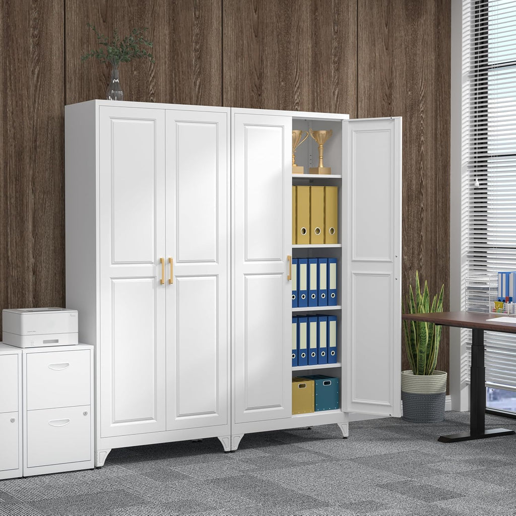 75' Kitchen Pantry Cabinet, White Metal Storage Cabinets with 2 Doors and 4 Adjustable Shelves, Tall Pantry Storage Cabinet for Kitchen, Dining Room, Living Room