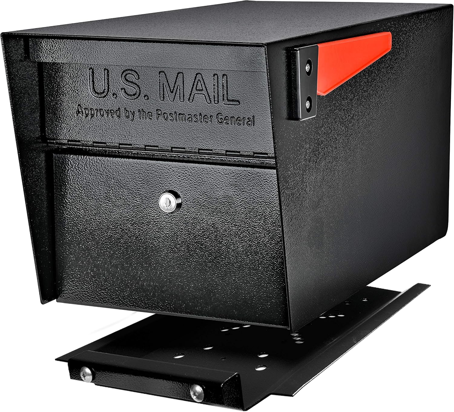 Mail Boss 7500 Mail Manager Pro Curbside Security, Black Locking Mailbox with House Numbers, Mounting Plate and Pull Out Mail Tray