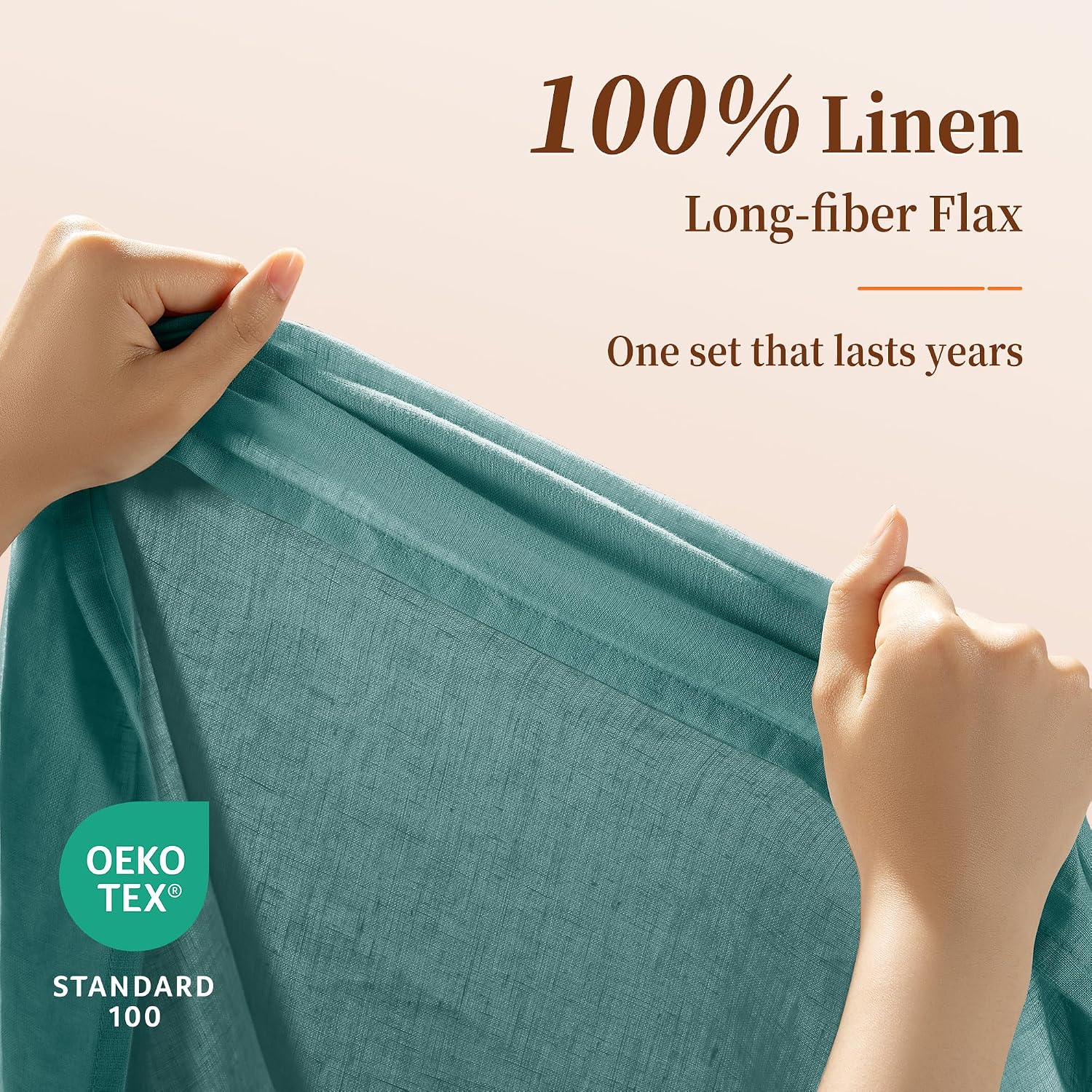 100% Pure Linen Sheet Set for Hot Sleepers, Breathable Natural Linen Sheets 4pcs, Bedding Set Deep Pocket Up to 16' Moisture-Wicking, Softens with Every Wash (Aqua Full)