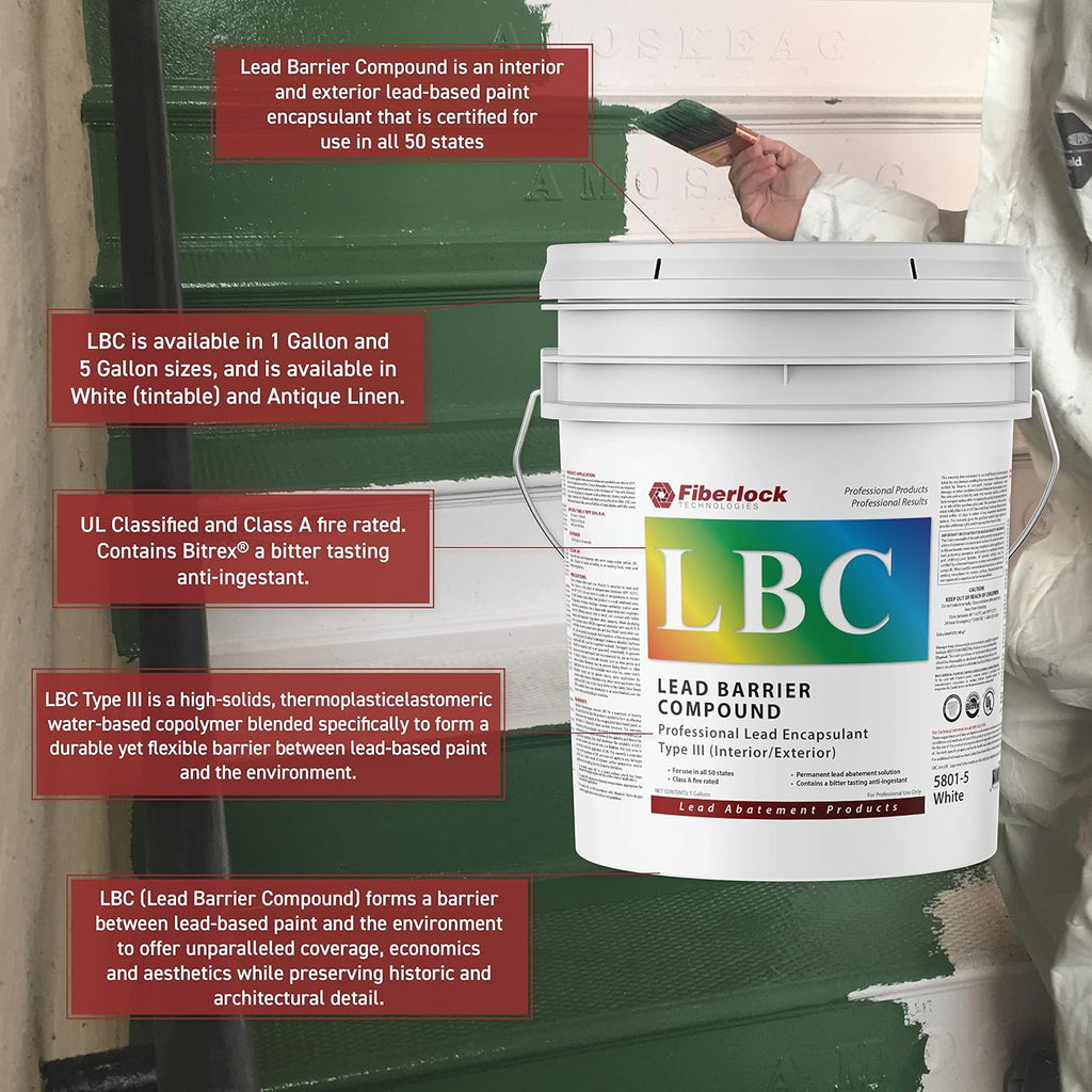 Lead Barrier Compound III, 5 Gallons, White, Industrial Lead Encapsulant, Forms a Barrier Between Lead Based Paint and the Environment, Ideal for Both Indoors & Outdoors