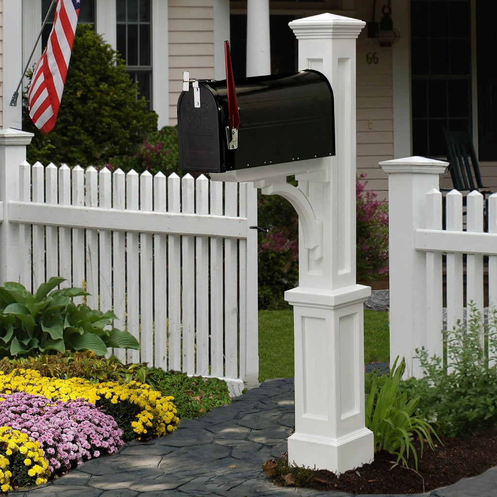 Mayne 5813-W Newport Plus Mail Post, 25x8, White & Architectural Mailboxes 8830RZ-10 Winston Post Mount Mailbox, Rubbed Bronze