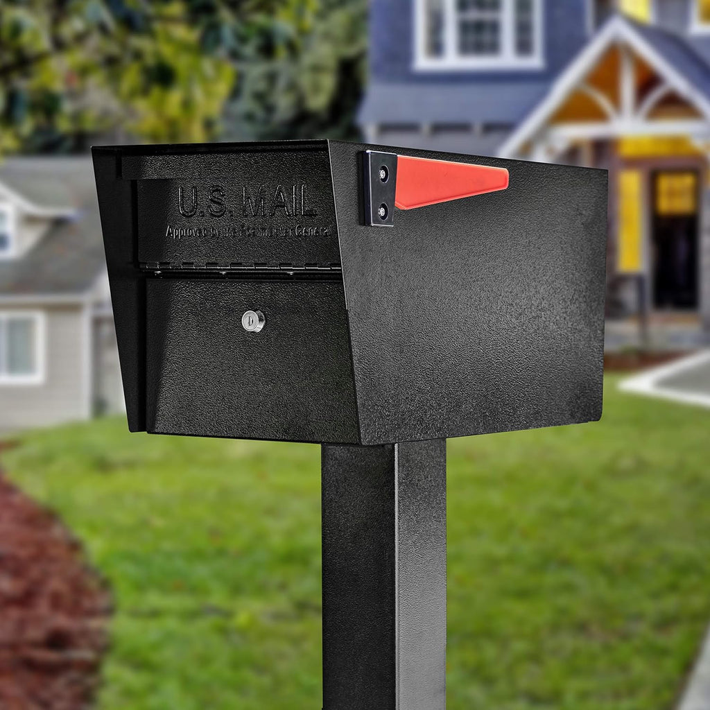 Mail Boss 7500 Mail Manager Pro Curbside Security, Black Locking Mailbox with House Numbers, Mounting Plate and Pull Out Mail Tray