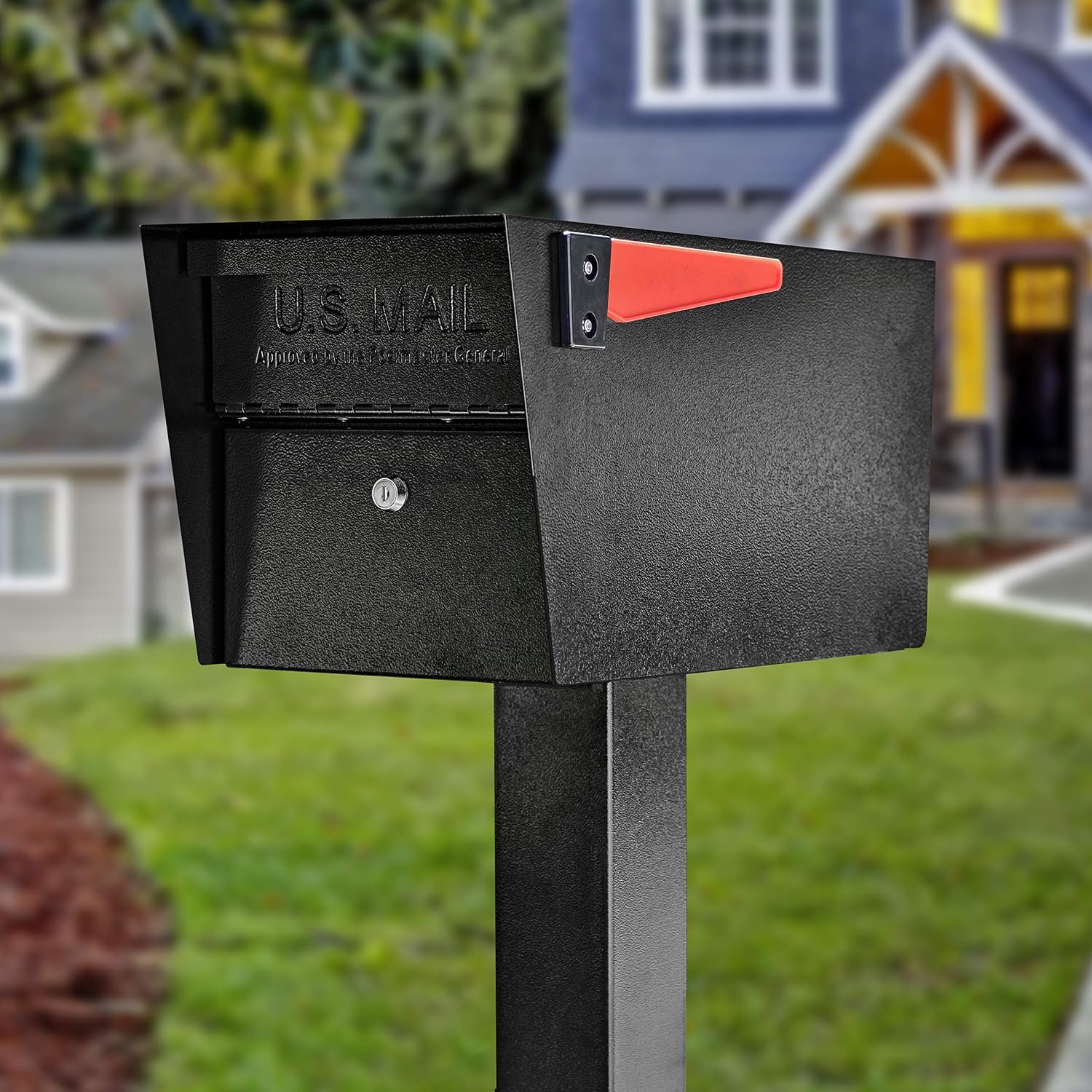 Mail Boss 7500 Mail Manager Pro Curbside Security, Black Locking Mailbox with House Numbers, Mounting Plate and Pull Out Mail Tray