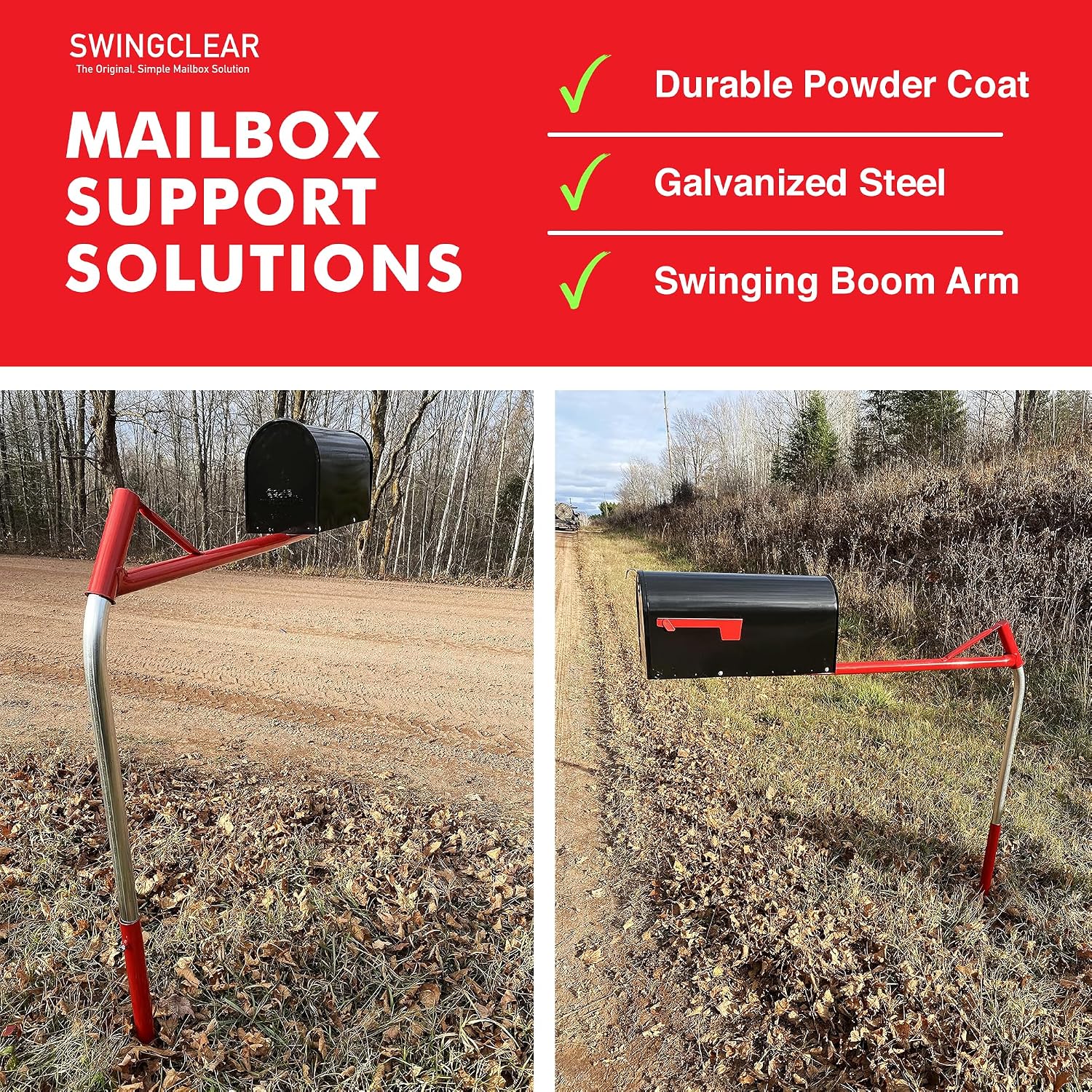 Mailbox Support with Swinging Boom Arm Complete Kit, Mailbox and Mounting Board Included, No Dig Mailbox Post, Galvanized Steel Post, Ideal for Rural and Residential, Made in USA (Black, Medium)