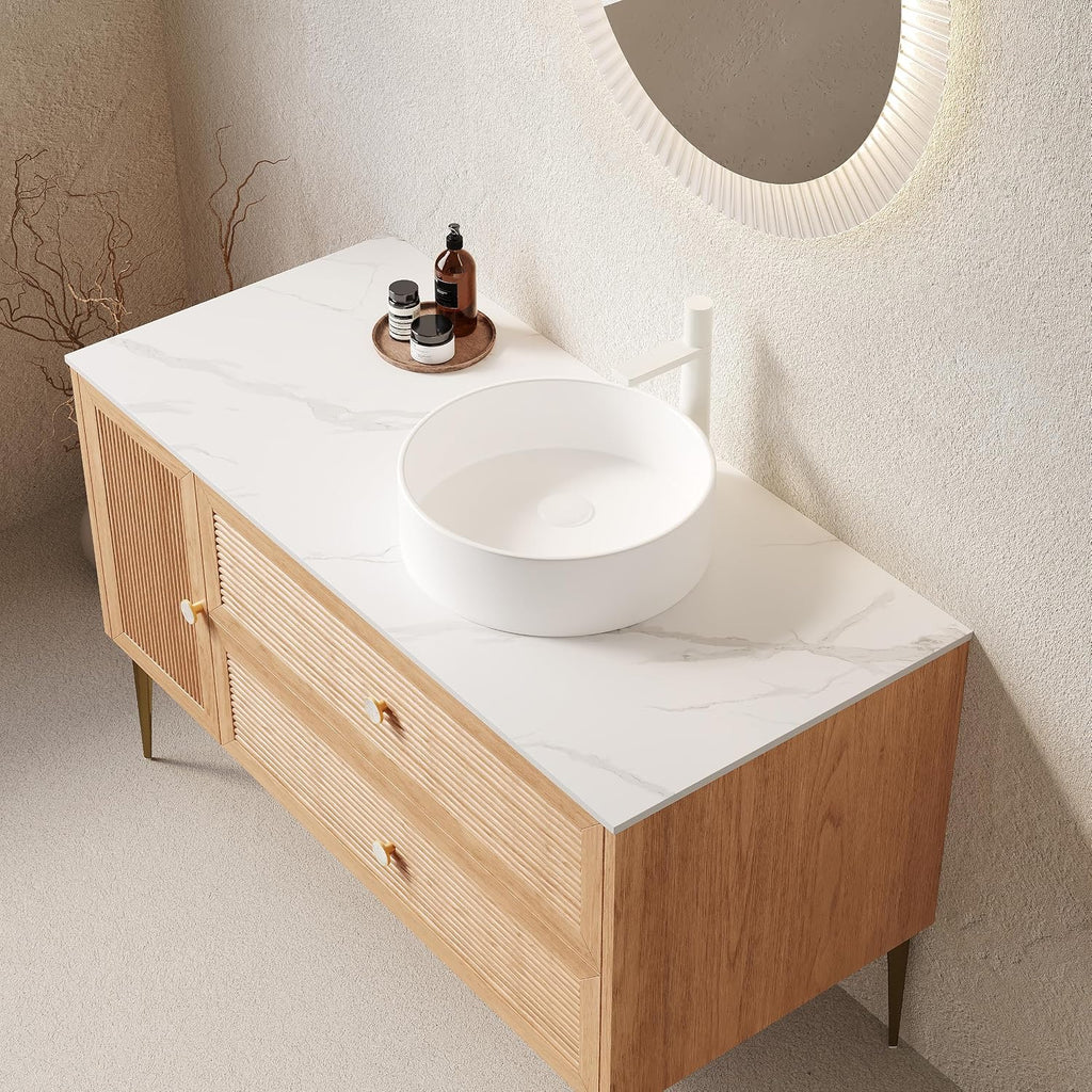 48' Bathroom Vanity with Ceramic Sink, Freestanding Plywood Storage Cabinet with 2 Drawers and Soft Close Doors, 4 Metal Legs, Modern Wooden Bathroom Vanities, Pre-Assembled, Oak
