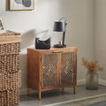 COZAYH 2 Door Accent Cabinet, Wood Sideboard Storage Furniture with Modern Geometric Mirror Front, Freestanding Home and Kitchen Cabinet, Brown/Silver