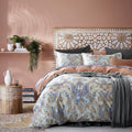 Venetian Damask Bohemian Paisley Duvet Cover Set Boho Chic Watercolor Medallion 400TC Egyptian Cotton Sateen Luxury Style Bed Linen (Copper Blue, King)